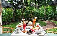 Breakfast on a table in the garden