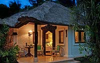 The cottage at night with blue sky